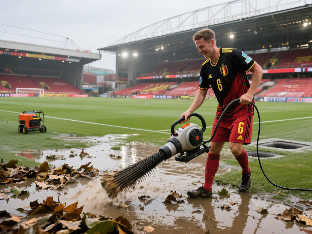 惊呆了!比利时国家队主场竟用吹叶机解决场地积水问题! 惊呆了!比利时国家队主场竟用吹叶机解决场地积水问题!